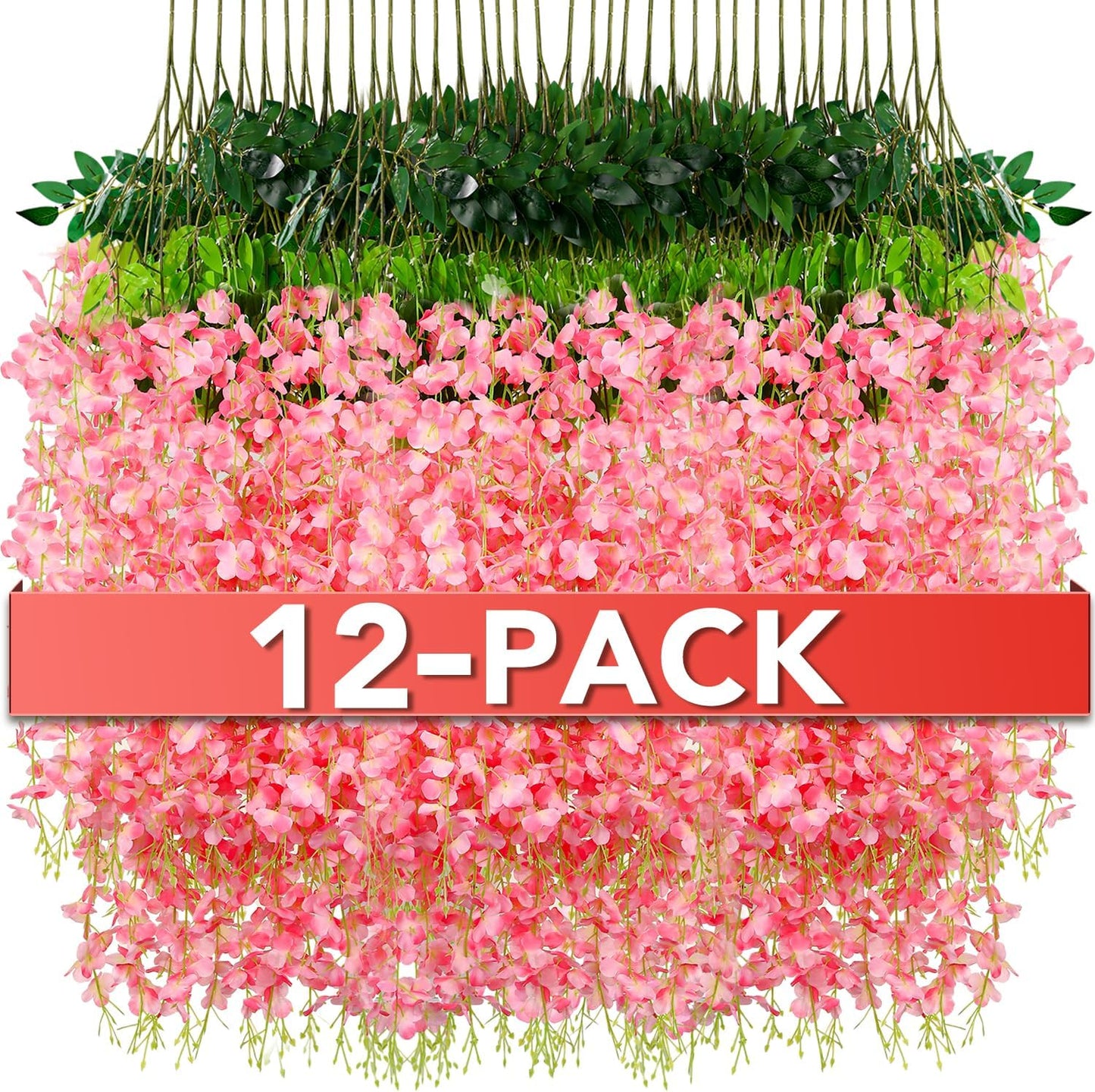 Wisteria Hanging Flowers,Fake Hanging Flowers,Wisteria artificiales Garland for Home Wedding Arch Floral Party Garden Ceremony Outdoor Decor,3.6 feet Long(12,Pink)