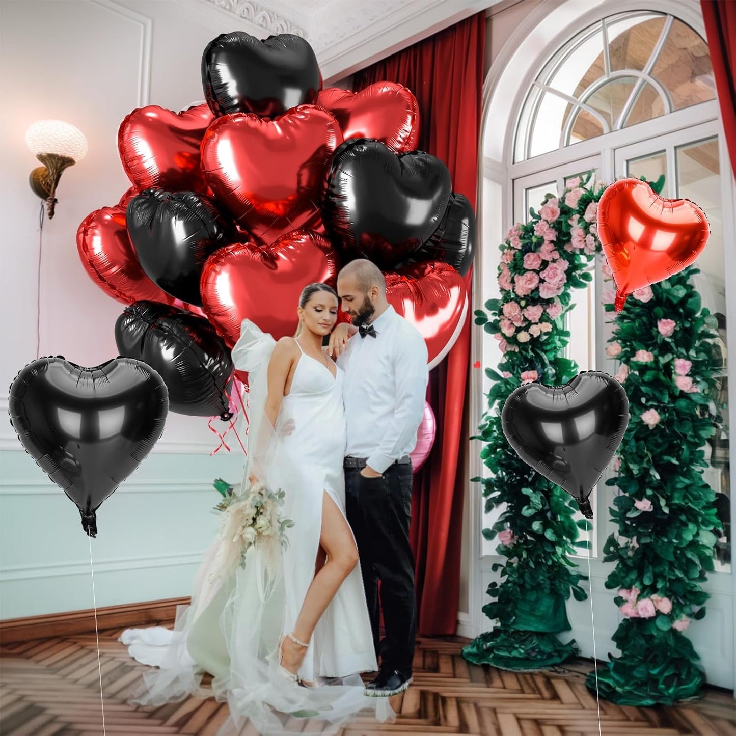 12 Pcs Heart Balloons, 18 inch Valentine's Day Heart Shaped Balloons, Red Black Foil Helium Balloon, Love Foil Balloon for Valentine's Day Wedding Baby Shower Party Decorations