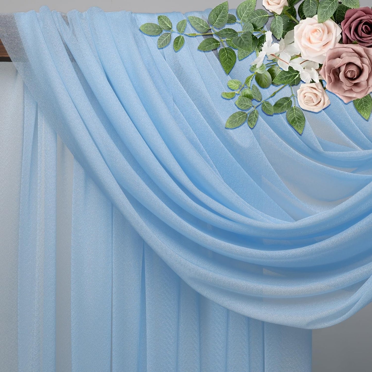 Wedding Arch Draping Fabric 4 Panels 28.7" x 20FT Baby Blue Sheer Chiffon Backdrop Drapes for Wedding Ceremony Birthday Party Bridal Shower Outdoor Decoration
