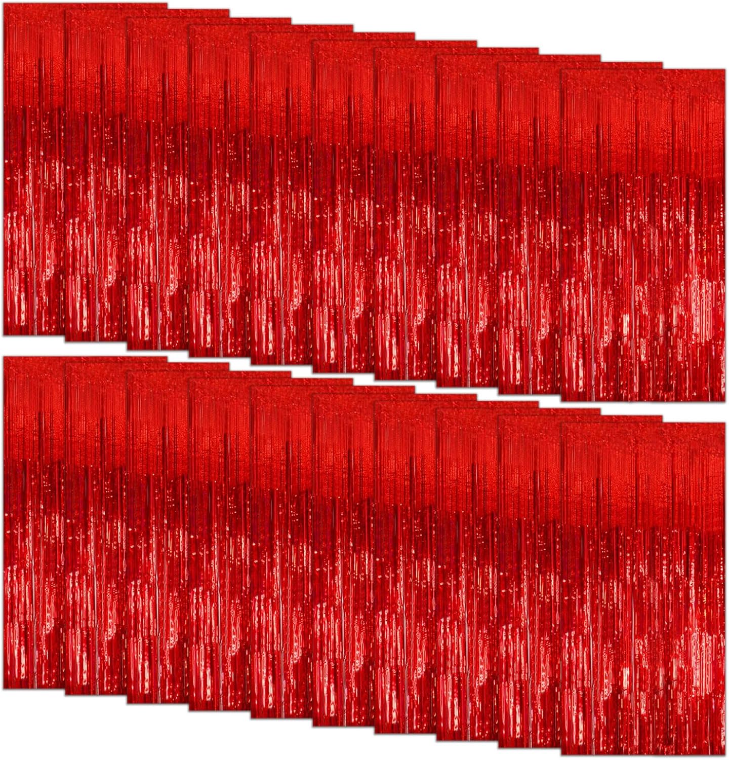 20 Pack Foil Curtain Backdrop Red Metallic Tinsel Foil Fringe Curtains Photo Booth Props for Birthday Wedding Engagement Baby Shower Bachelorette Christmas Holiday Celebration Party Decorations