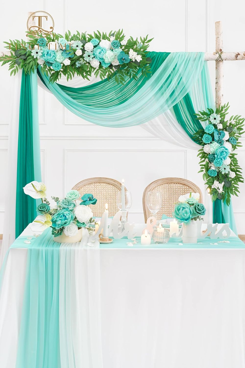 TINGE TIME 3 Panels Wedding Arch Draping Fabric, 30" x 20ft Light Teal Chiffon Fabric Drapery Sheer Backdrop Curtain for Weddings Ceremony Party Decoration, Wedding Arch Drapes for Weddings Ceremony