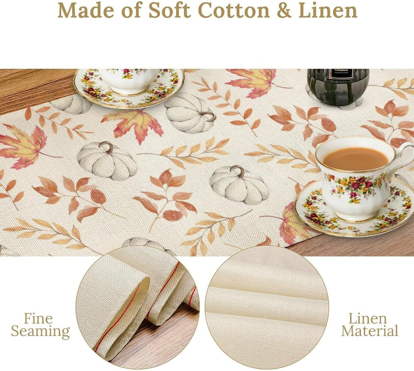 Pumpkin Leaves Table Runner,Seasonal Autumn Thanksgiving Kitchen Dining Table Decoration for Home Party Decor 13x70 Inch