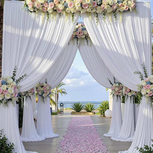 60 x 12ft Wrinkle Free White Backdrop Curtain for Wedding Parties, 12 Panels 5×12ft Long Soft Silky Polyester Photo Backdrop Drapes for Birthday Baby Shower Graduation Photography Background Cloth