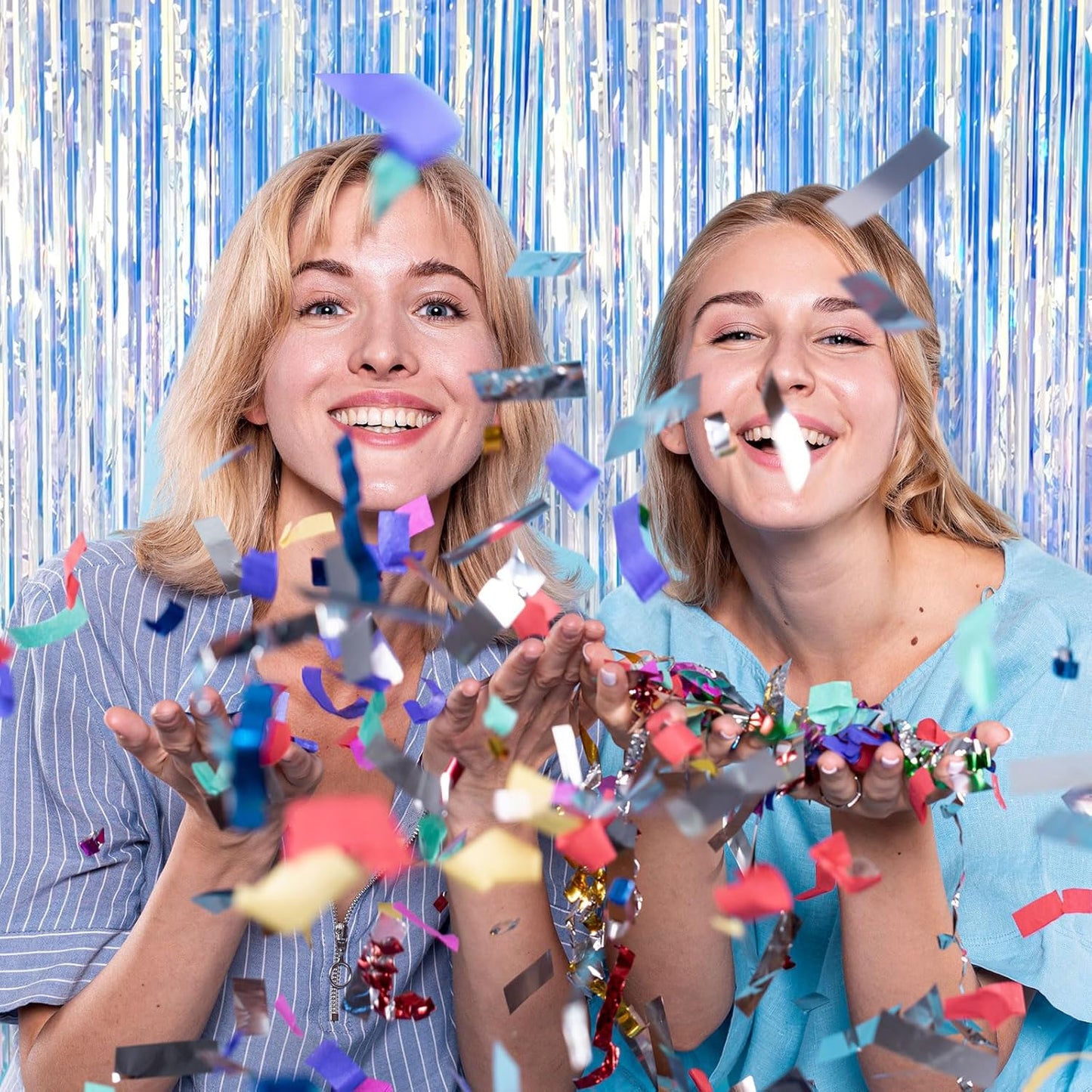 5 Pack Foil Curtain Backdrop Iridescent Metallic Tinsel Foil Fringe Curtains Photo Booth Props for Birthday Wedding Engagement Baby Shower Bachelorette Christmas Holiday Celebration Party Decorations