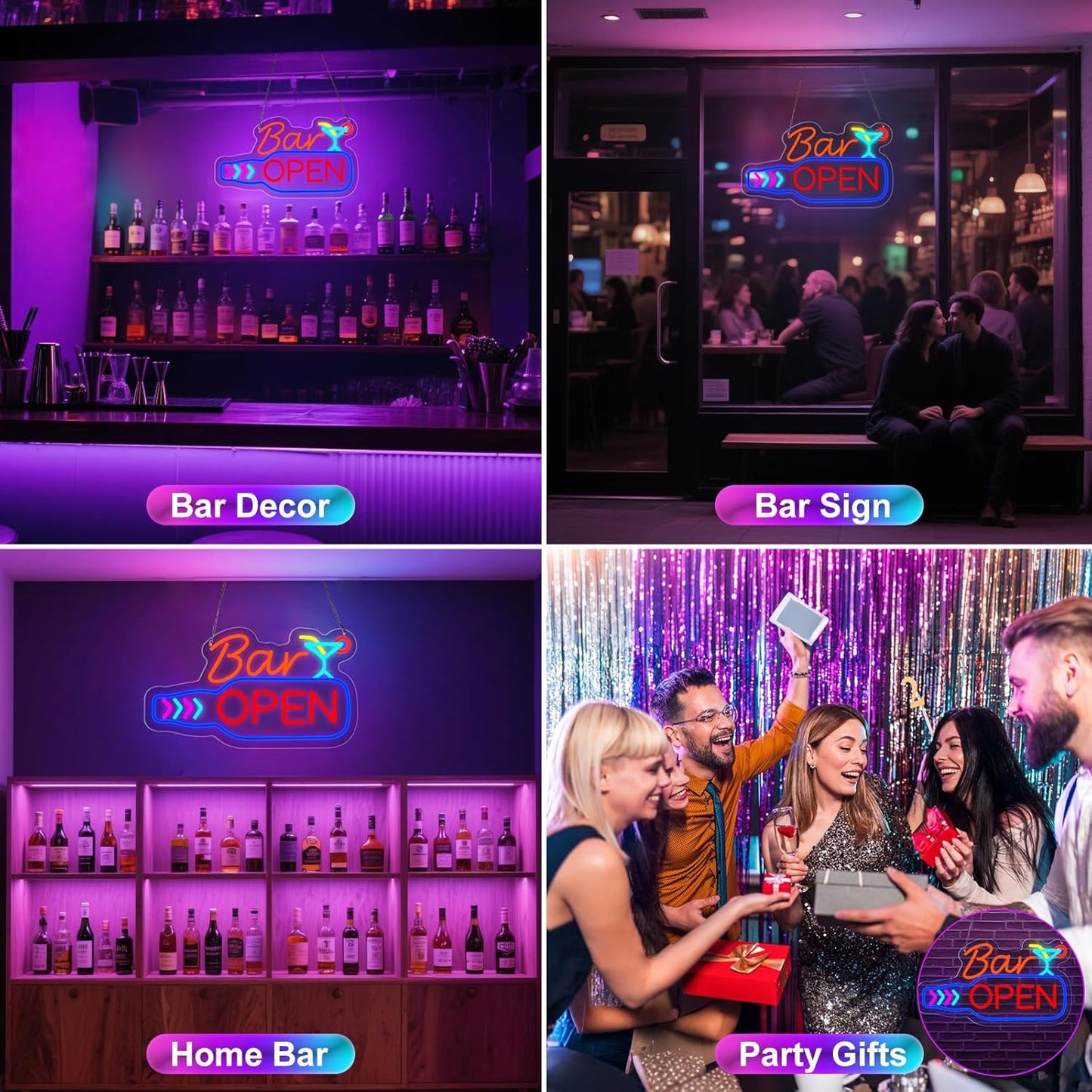 Bar Open Neon Sign, Super Bright 16''x 9'' Dimmable USB Powered LED Open Signs for Business Wall Decor Bar Pub Party, LED Light up Beer Signs