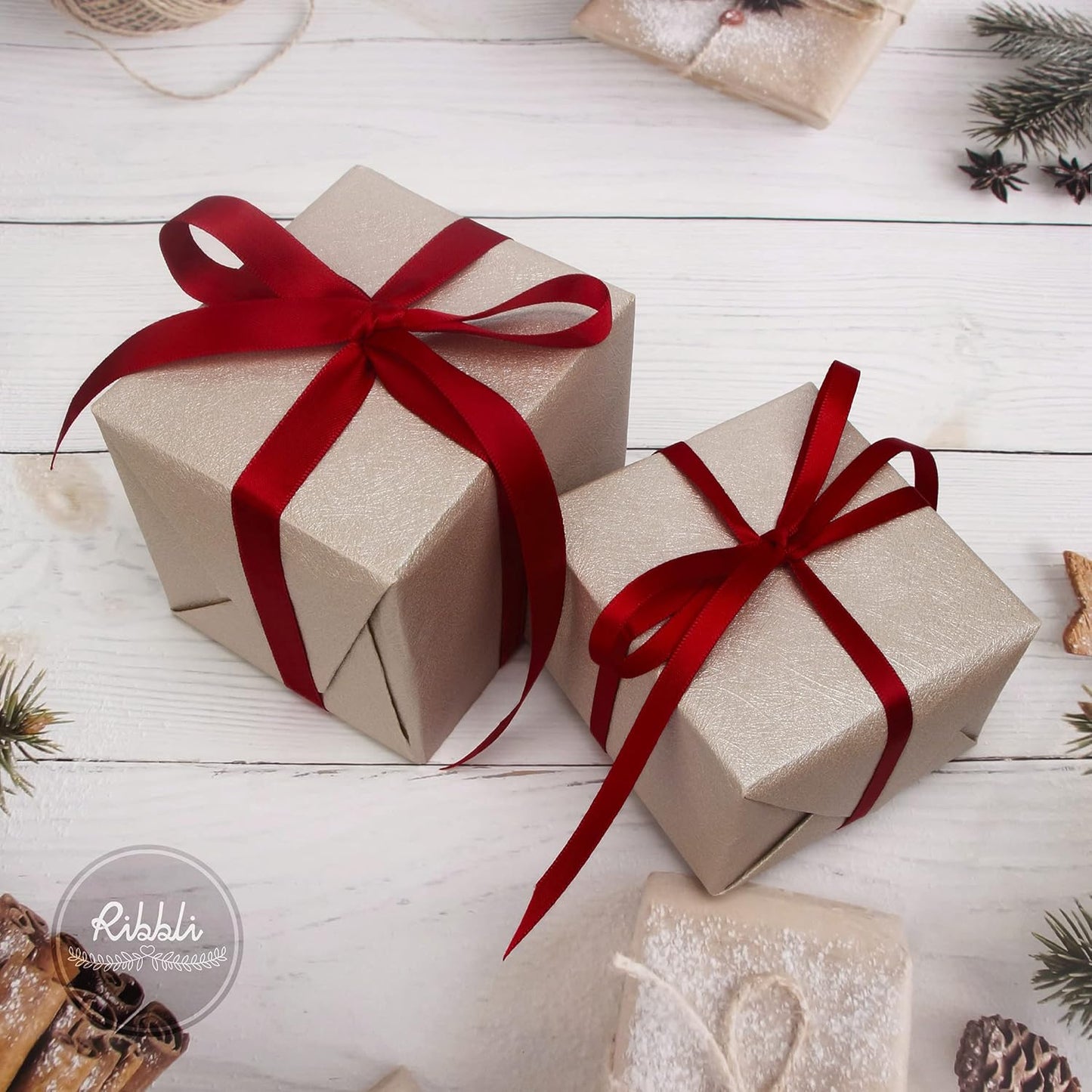 Ribbli Double Faced Scarlet/Dark Red Satin Ribbon,1/2” x Continuous 25 Yards,Use for Bows Bouquet,Gift Wrapping,Floral Arrangement