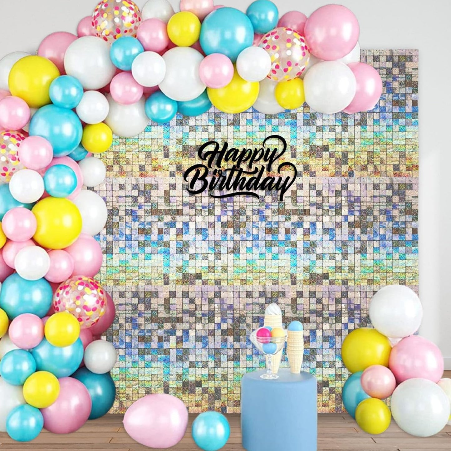 12PCS Silver Shimmer Wall Backdrop, Laser Square Sequin Photo Backdrops Panel, Glitter Wall Background for Birthdays, Weddings, Christmas, Engagements, Disco Bachelorette Party Decoration (3FTx4FT)