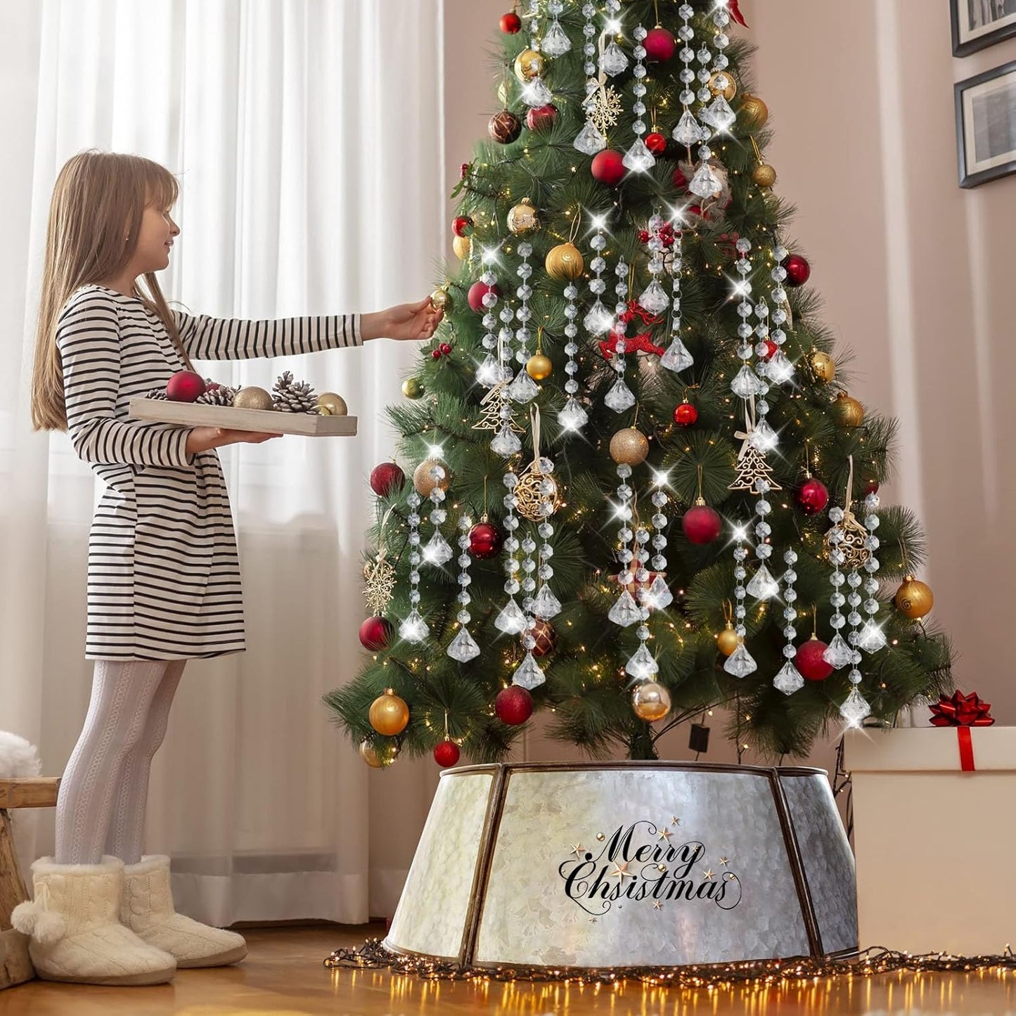 10 PCS Crystal Garland Strands, 33ft Hanging Crystal Strings for Window Curtains Doorway Decorations, Acrylic Clear Diamond Crystal Ornaments for Christmas Tree, Wedding Party Home Chandelier Decor