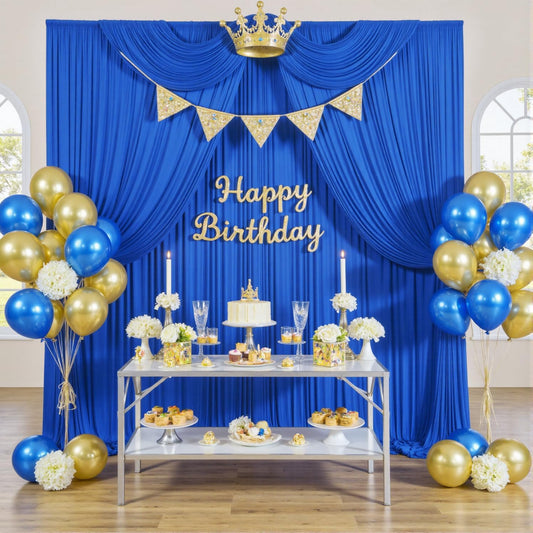 10ftx12ft Wrinkle Free Royal Blue Backdrop Curtain, 2 Panels 12FT Height Royal Blue Wedding Backdrop Drapes, Silky Polyester Back Drop Cloth for Birthday Photography Background Party Backdrop Draping