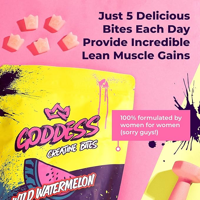 Goddess Creatine Gummies – Low-Sugar Chewable Creatine for Women | Booty and Muscle Builder, Faster Recovery, Strength | High-Potency Wild Watermelon Flavor – 150 Bites (5g per Serving)