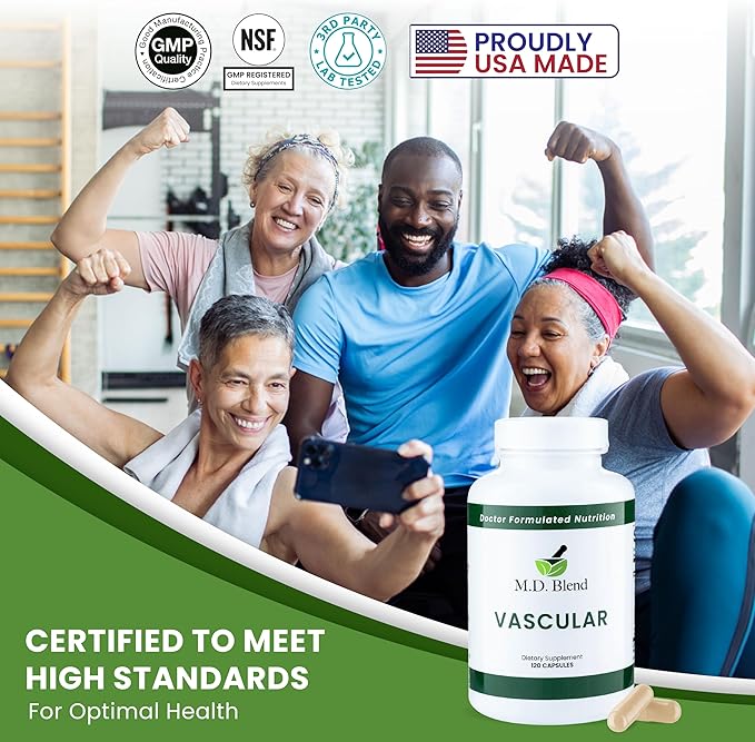 M.D. Vascular - Expert Formulated Supplement - Vascular & Overall Wellness Goals - Proper Flow, Numbers, Balance - Powerful Garlic, Ginger, L-Arginine, Pomegranate - 120 Capsules (Pack of 1)