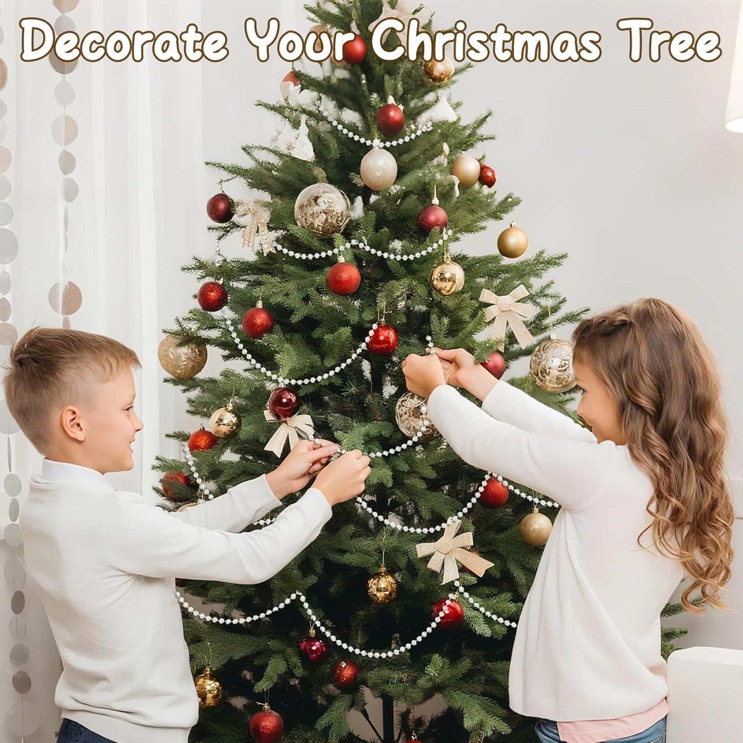 Pearl Beads Garland, 6 MM Clear Faux String of Pearls, Pearl Garland for Christmas Tree 82FT Pearl Beads Strand Spool Bead Roll for Crafts Floral Centerpieces Wedding Party Christmas Tree Decorations