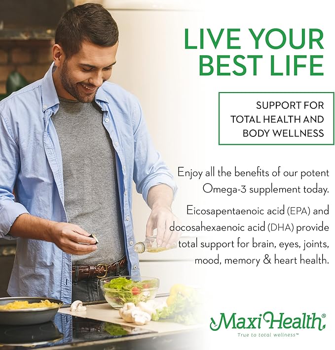 Maxi Health Omega 3 Fish Oil 2000mg – Fish Oil Omega 3 Supplements with No Fishy Aftertaste – Triple Strength EPA DHA – Kosher Omega3 Supplement to Help Support Overall Wellness (100 Softgels)
