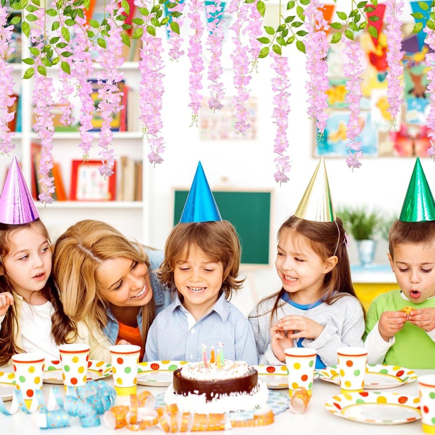 5 Pack Pink Wisteria Hanging Flowers Garland, 3.77 Feet Artificial Flower Vines, Fake Wisteria, Artificial Vines Hanging Garland for Backdrop Outdoor Yard Garden Decor