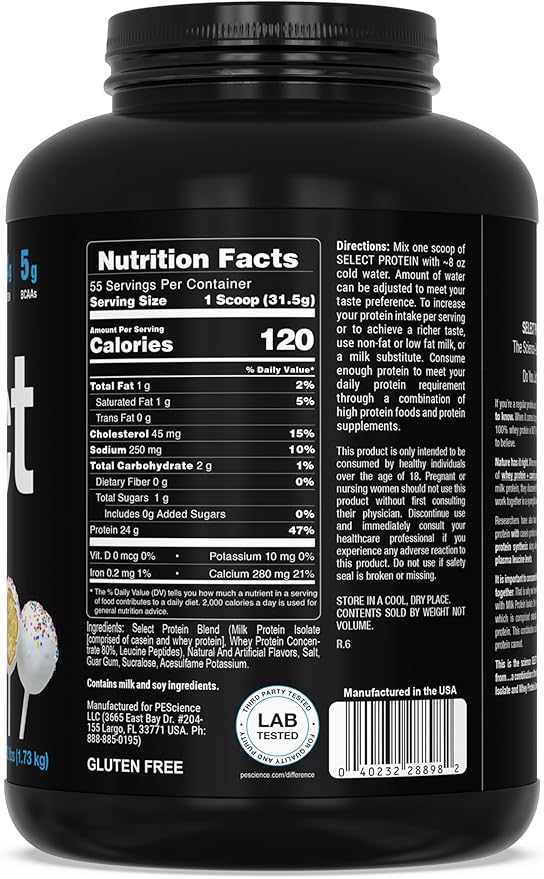 PEScience Select Protein Powder, Whey and Casein Blend, Clean Protein Powder for Women and Men, Low Calorie, Low Carb, Keto Friendly, Gluten Free, Cake Pop, 55 Servings