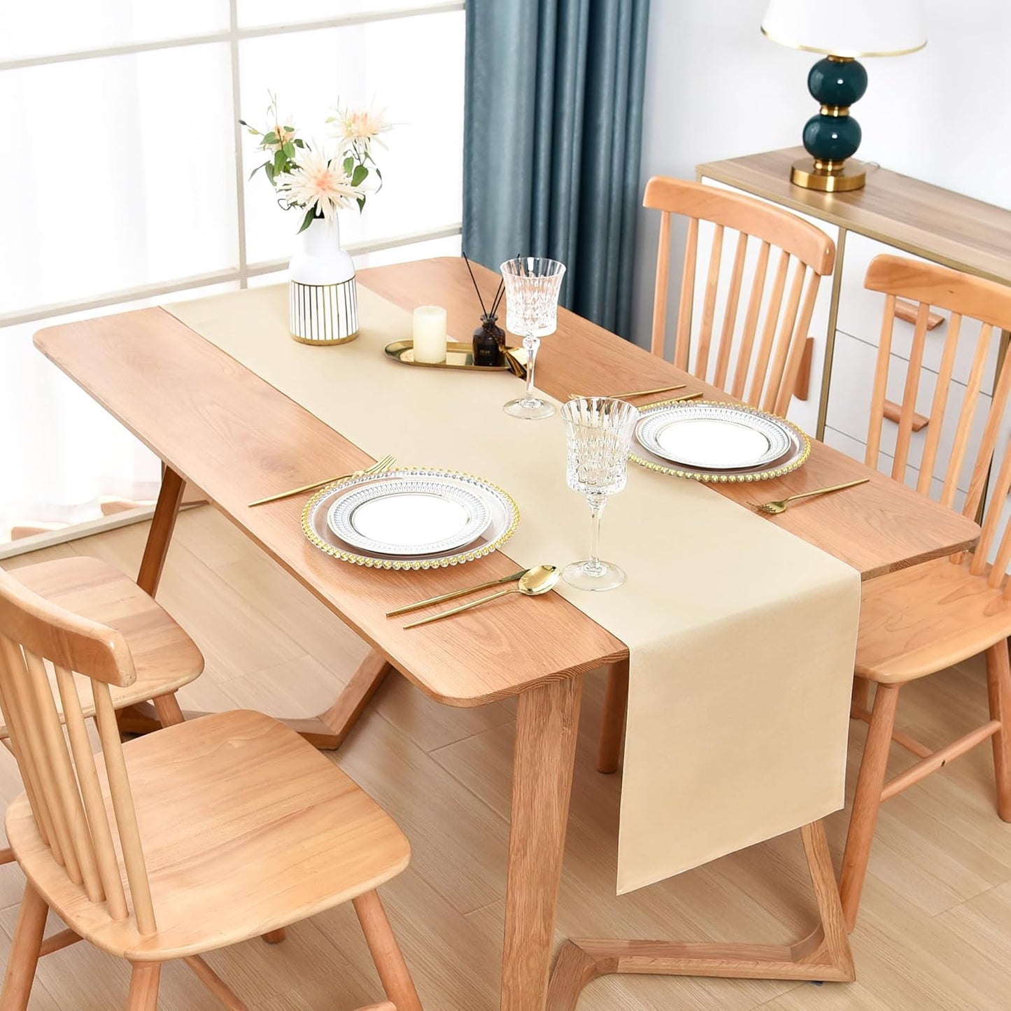 Farmhouse Beige Table Runner Dining Table Runners 72 Inches Long Coffee Table Runner for Dresser Living Room Bedroom Holiday Party Banquet 12X72 Inch