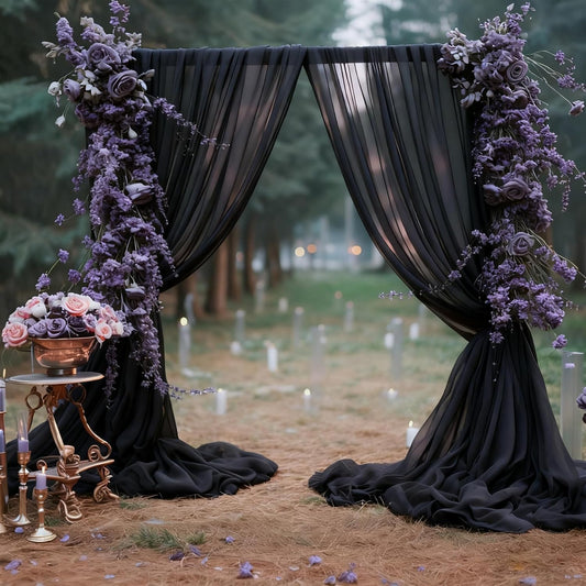 10ft x 10ft Black Backdrop Curtains, Wrinkle-Free Sheer Chiffon Fabric Photo Background Drapes for Wedding Arch Party Ceremony Stage Photography Decorations