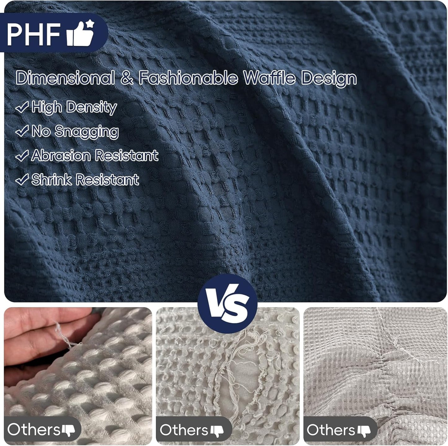 PHF Lightweight Waffle Weave Blanket King Size, Breathable & Ultra Soft, 104"x 90" Soft & Cozy Thin Blanket for All Season & Hot Sleepers, Bed, Home Decor - Navy Blue