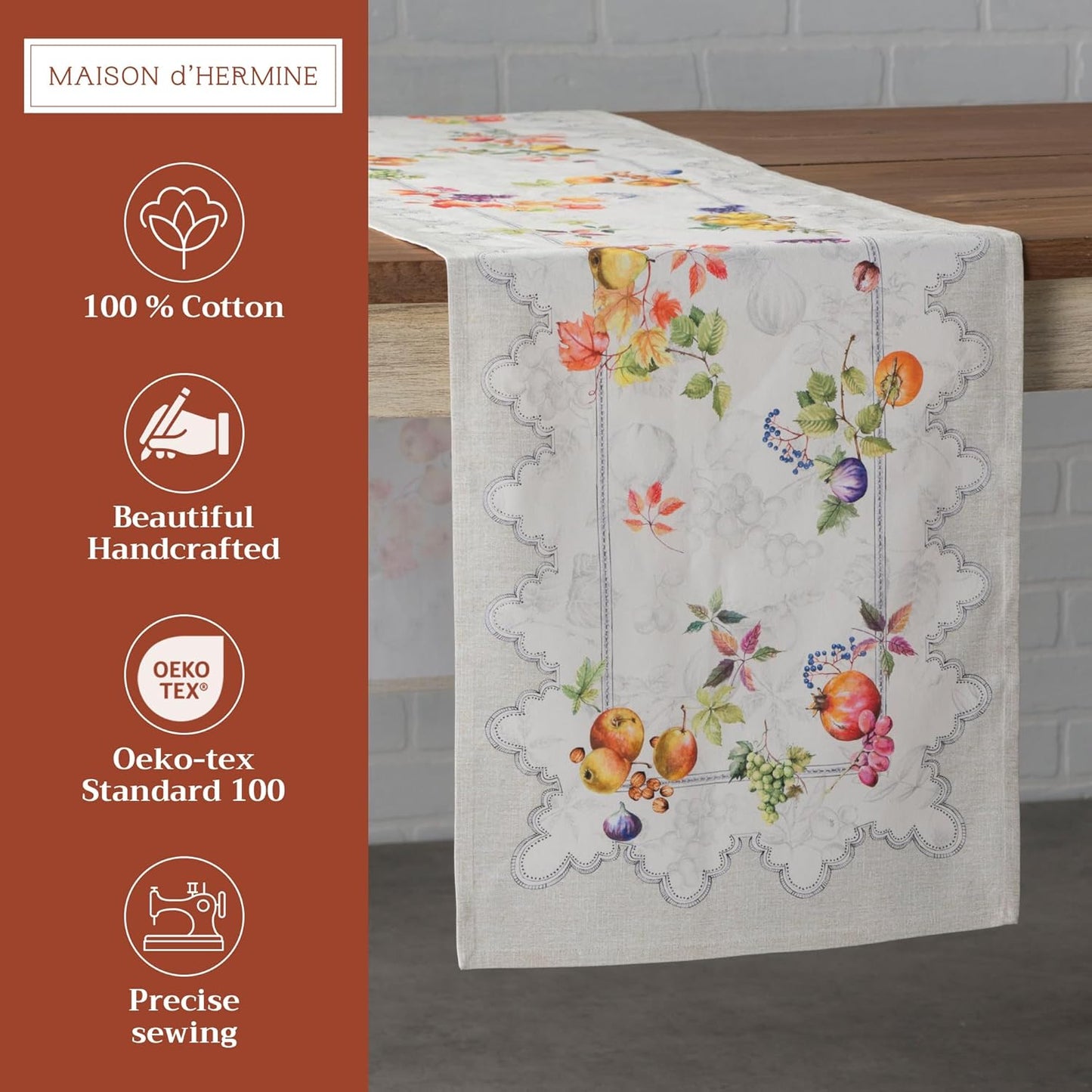 Maison d' Hermine Table Runner 100% Cotton Single Layer Table Runners 108 inches Long for Thanksgiving Christmas Decorations Home Kitchen Dining Party Wedding (Fruit D'Hiver, 14.5" x 108")