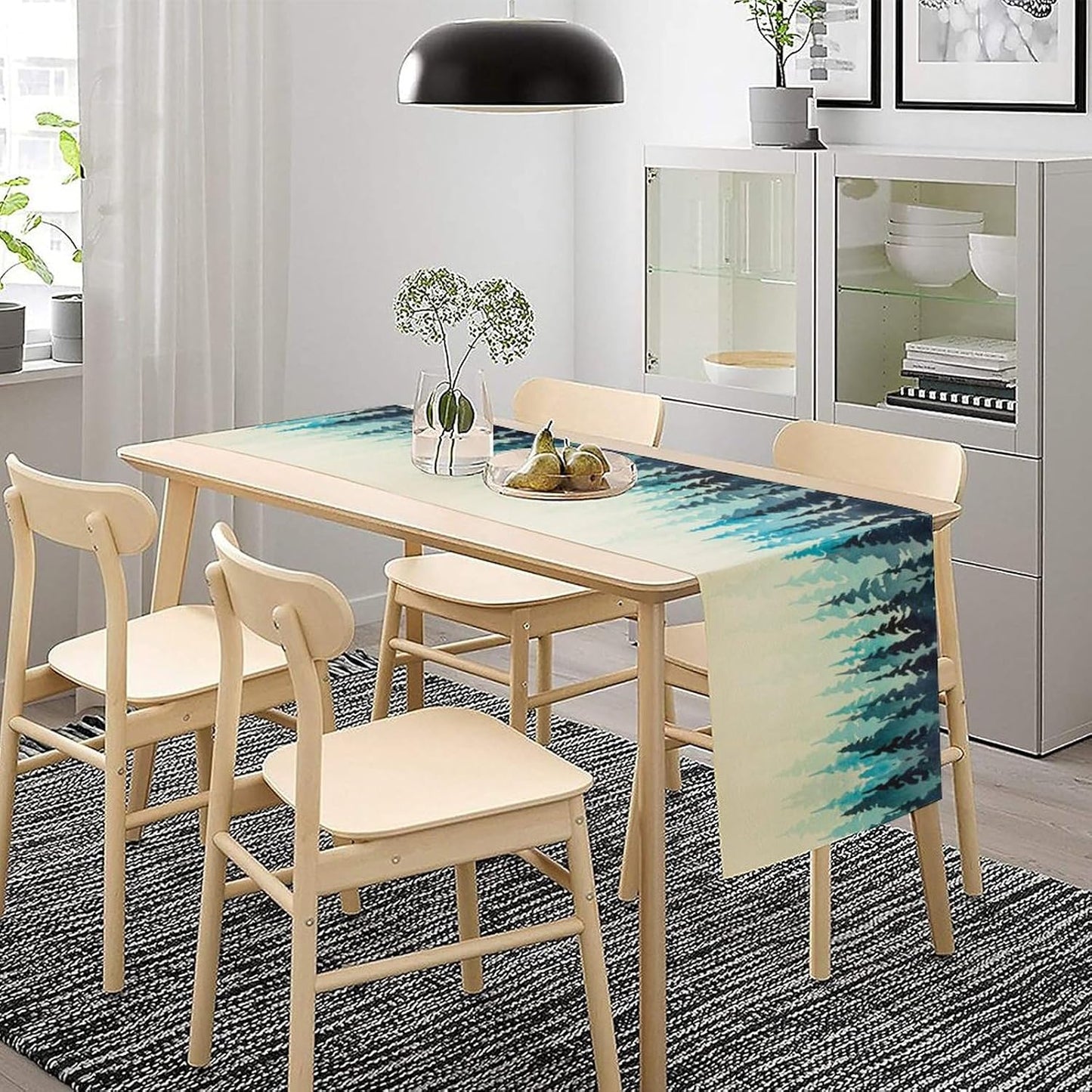 Misty Forest Table Runner,Foggy Blue Forest Landscape Table Runner for Kitchen Dining Table Home Party Decoration 13x120 Inch