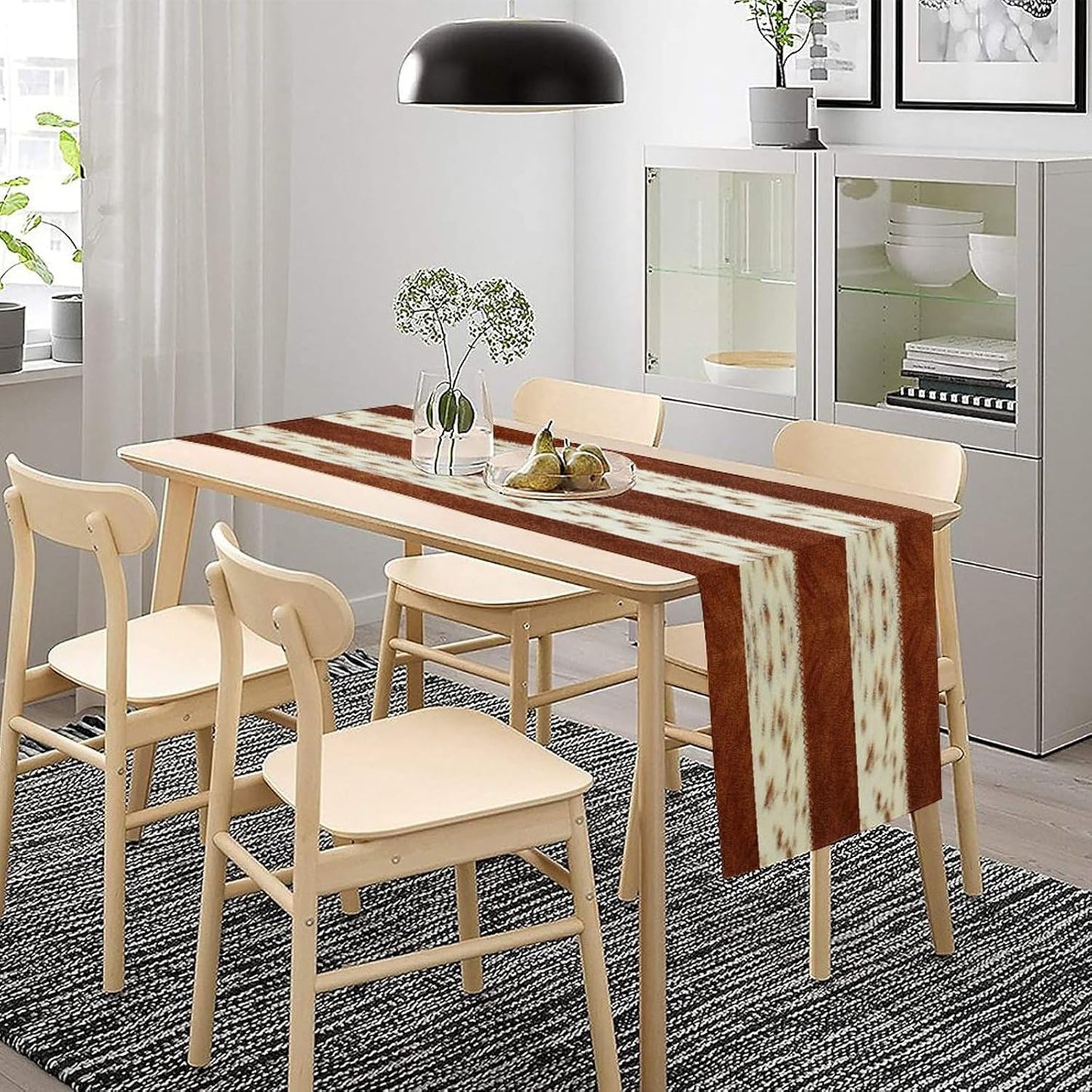 Cow Patchwork Print Table Runner, Brown Country Farm Animal Fur Skin Farm Safari Wildlife Pattern Table Runner for Dinner Dinning Home Kitchen Living Room Party Holidays Setting, 13x120 Inch