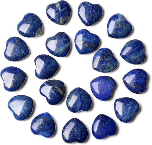 YATOJUZI 20PCS Lapis Lazuli Heart Healing Crystals Natural Lapis Lazuli Crystal Set Blue Love Stones Polished Stone Bulk Wholesale Mini Pocket Gemstones Reiki Energy Gifts for Women Men