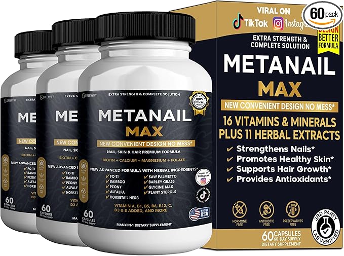 Metanail Max Hair, Skin & Nail Supplement, 60 Capsules, with Biotin 5000mcg, Vitamins & Herbal Blend (3)
