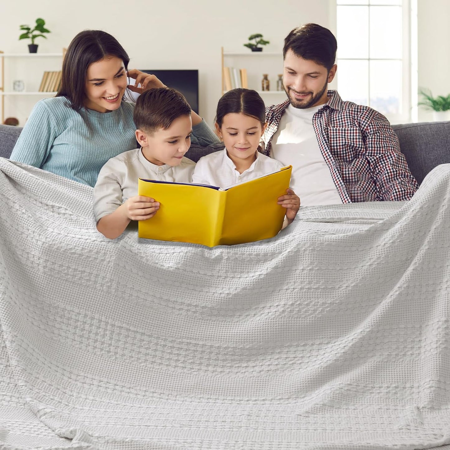 PHF 100% Cotton Waffle Blanket Oversized King 120"x120", Lightweight Breathable Extra Large 10'x10' Blankets for Bed, Giant Big Luxury Aesthetic Woven Bedding for Home Decor, Light Grey