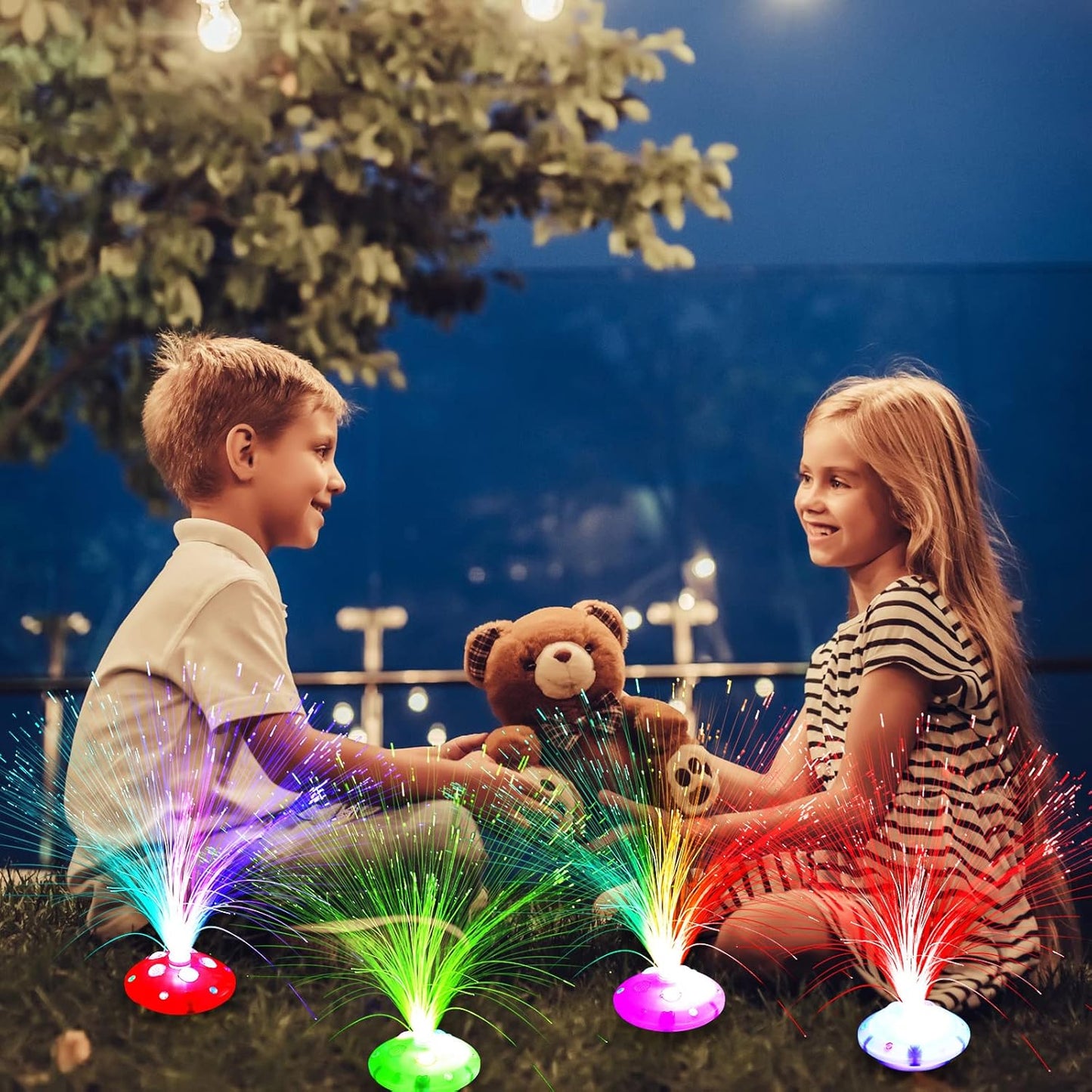 Retisee 24 Pcs Halloween Fiber Optic Lamp Multicolored Centerpiece Optic Lights Battery Powered with Cone Base Illuminated Crystals for Room Wedding Holiday Independence Day Tables Disco Party
