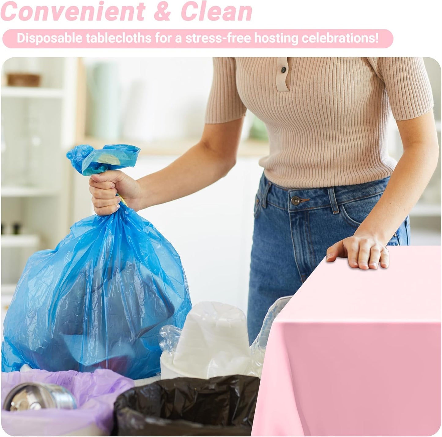 QZYL 12 PCS Pink Table Cloth Rectangle, Plastic Disposable Tablecloths, Decorative Plastic Tablecover, 54 X 108 in Smooth Outdoor Tablecloth, Table Decoration for Parties Picnics Birthdays Weddings