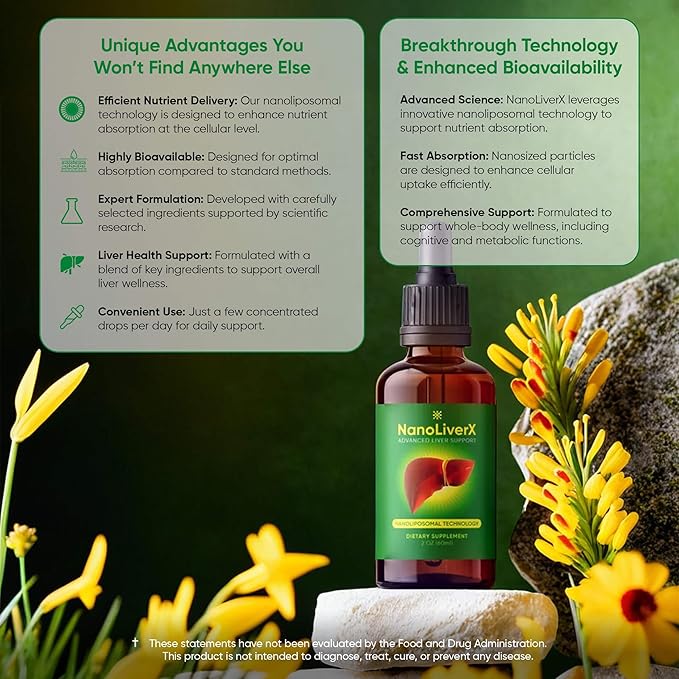 NanoLiverX - Nanoliposomal Silymarin Revitalized Liver Health Liquid Drops - Support Liver Cleanse Detox & Repair - Liver Supplement with Milk Thistle Silymarin Extract, Artichoke and More