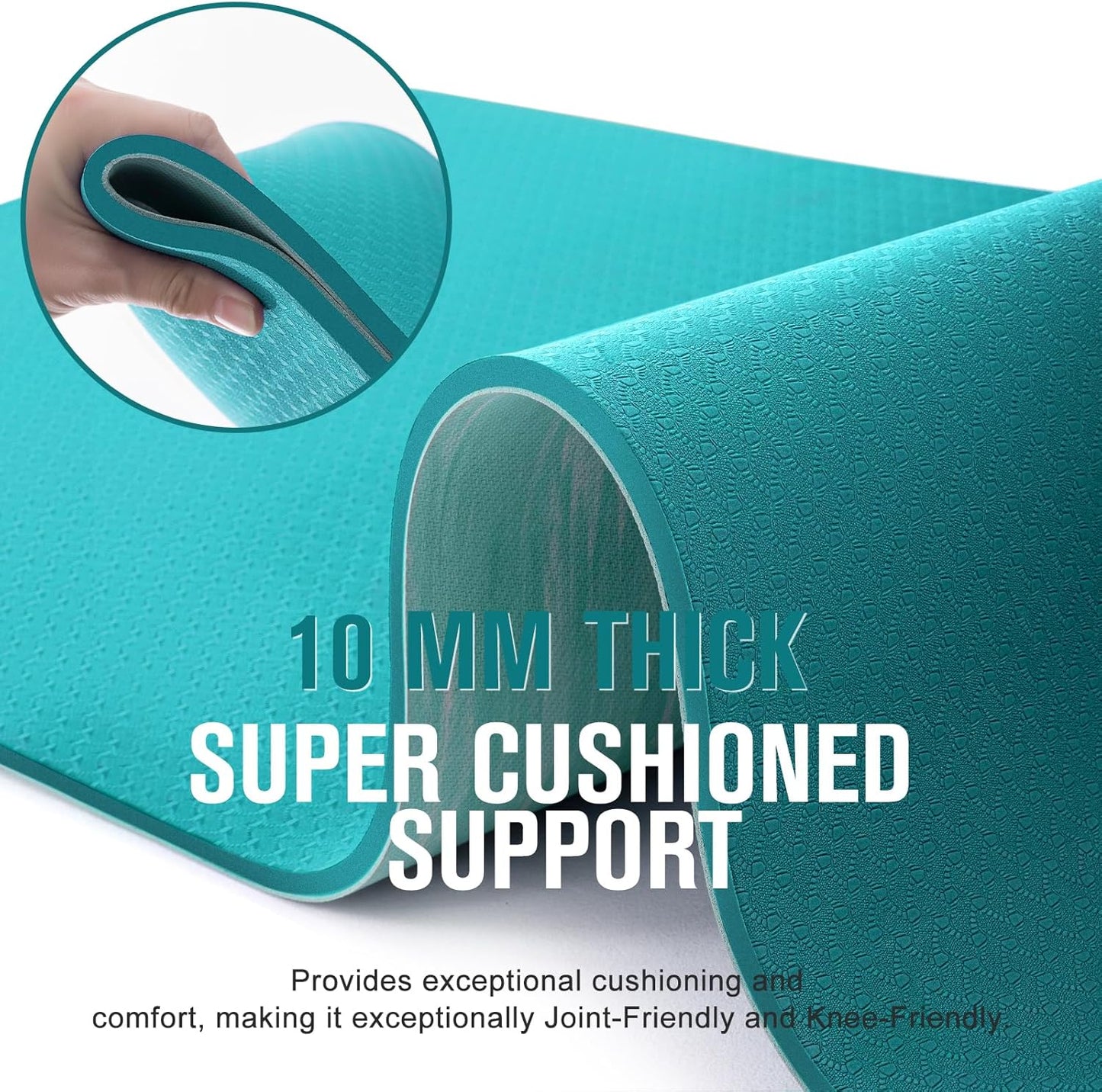 UMINEUX Extra Thick Yoga Mat, 2/5 Inch (10MM), Natural Rubber and TPE Non Slip Yoga Mats with Strap for Women Men, Eco Friendly Exercise Mat for Yoga, Pilates and Home Workout