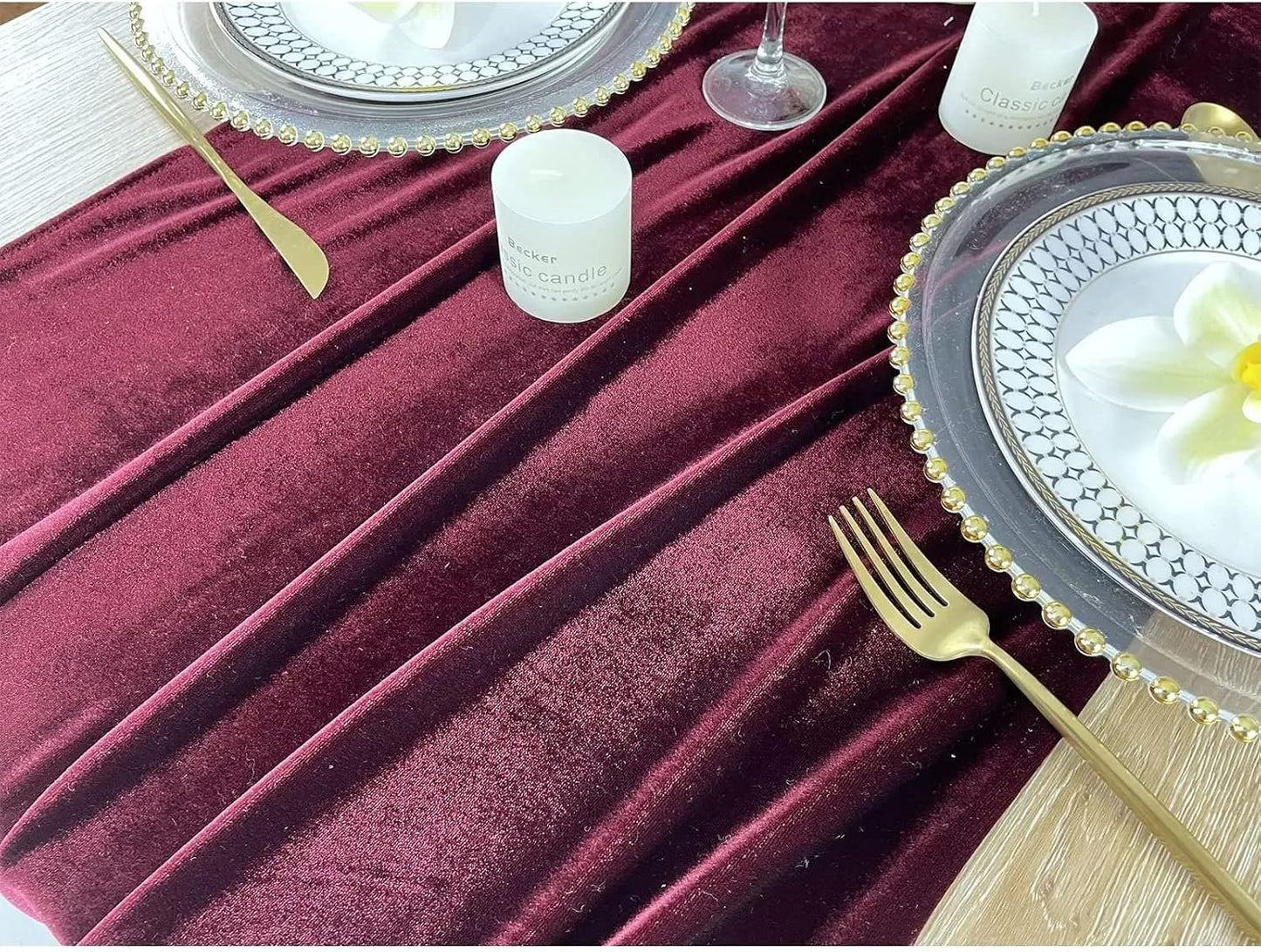 Luxurious Velvet Table Runner, 10ft Wedding Reception Decorations, 20x120inch Soft Velvet Fabric, Table Linen Overlay, Wedding Table Runners (Burgundy, 20X120inch, 2pack)