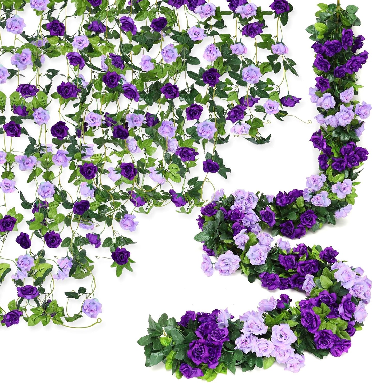 Floweroyal 6 Pack Artificial Flower Garlands 7.9FT Fake Rose Vines Silk Flowers Hanging Rose Ivy for Wedding Arch Party Home Garden Wall Decor (Purple)