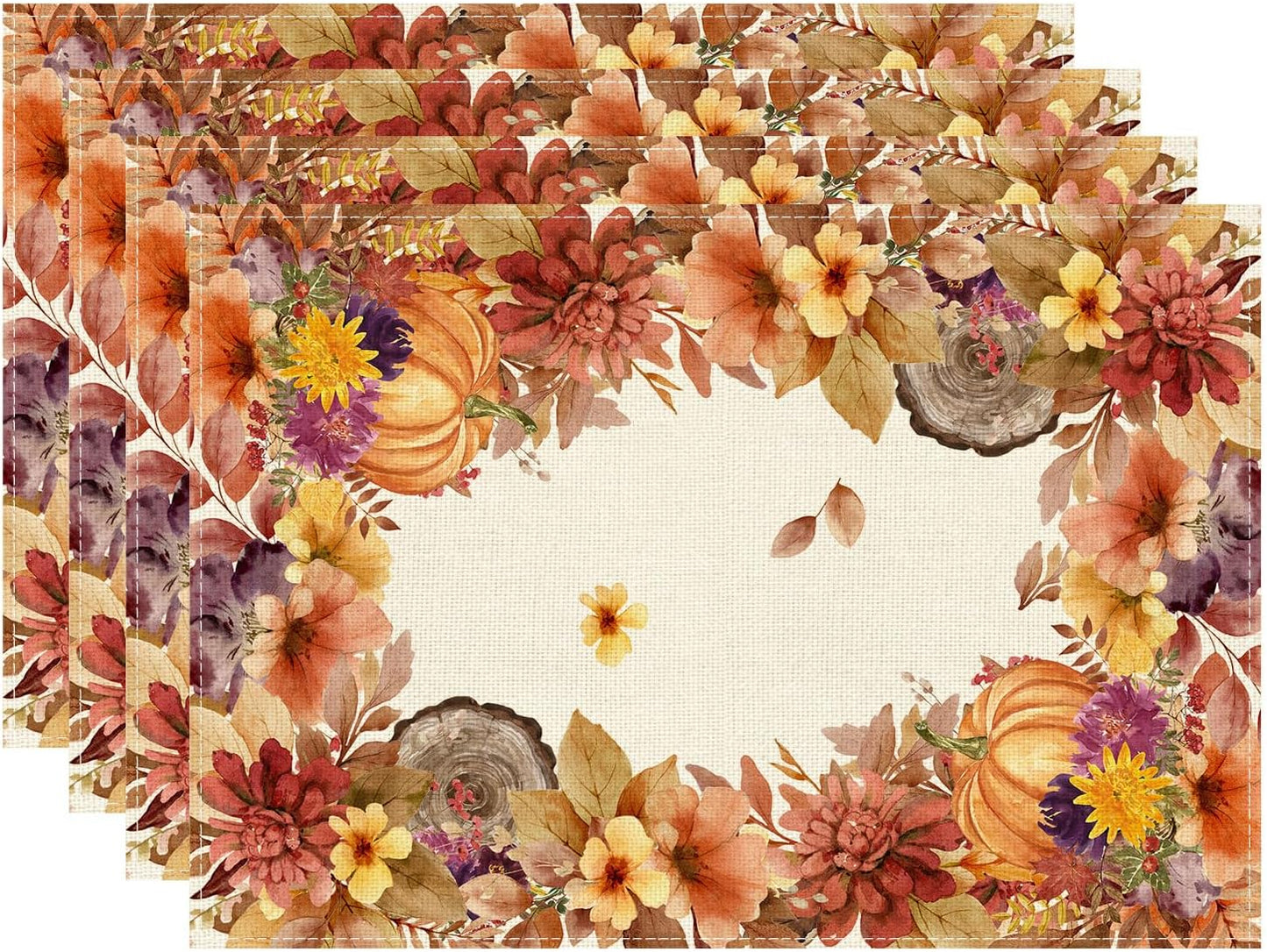 XCHI Fall Color Wild Flowers Watercolor Placemats Set of 4 for Party Home Kitchen Dining Table Decorations Table Mats 12x18 Inch