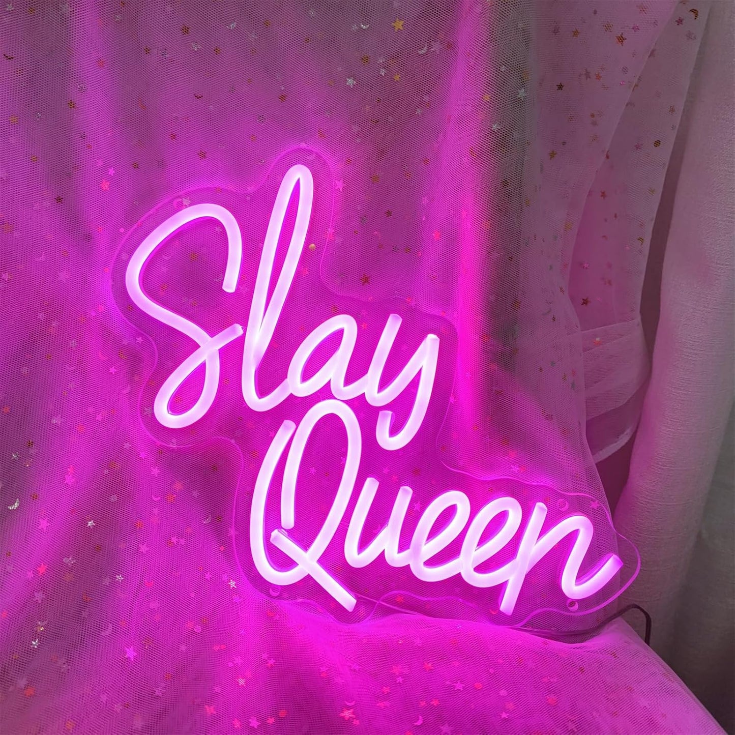 Slay Queen Neon Sign Slay Neon Signs for Wall Decor, LED Light Sign for Bedroom Preppy Girl Aesthetic Room Dorm Decor Y2k Bar Party, 12.5" x 10.7"