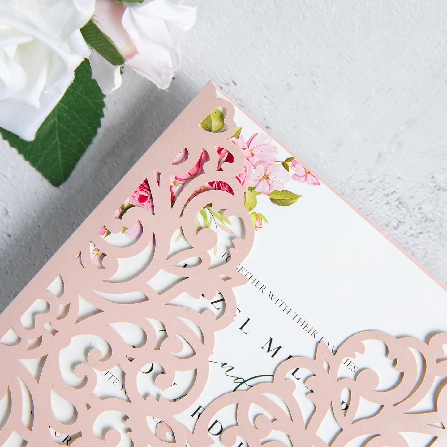 20Pcs Blush Pink Laser Cut Invitation Cards With Blank Inner Sheets for Wedding Cards Bridal Shower Engagement Quinceanera Invitation (No Envelopes)