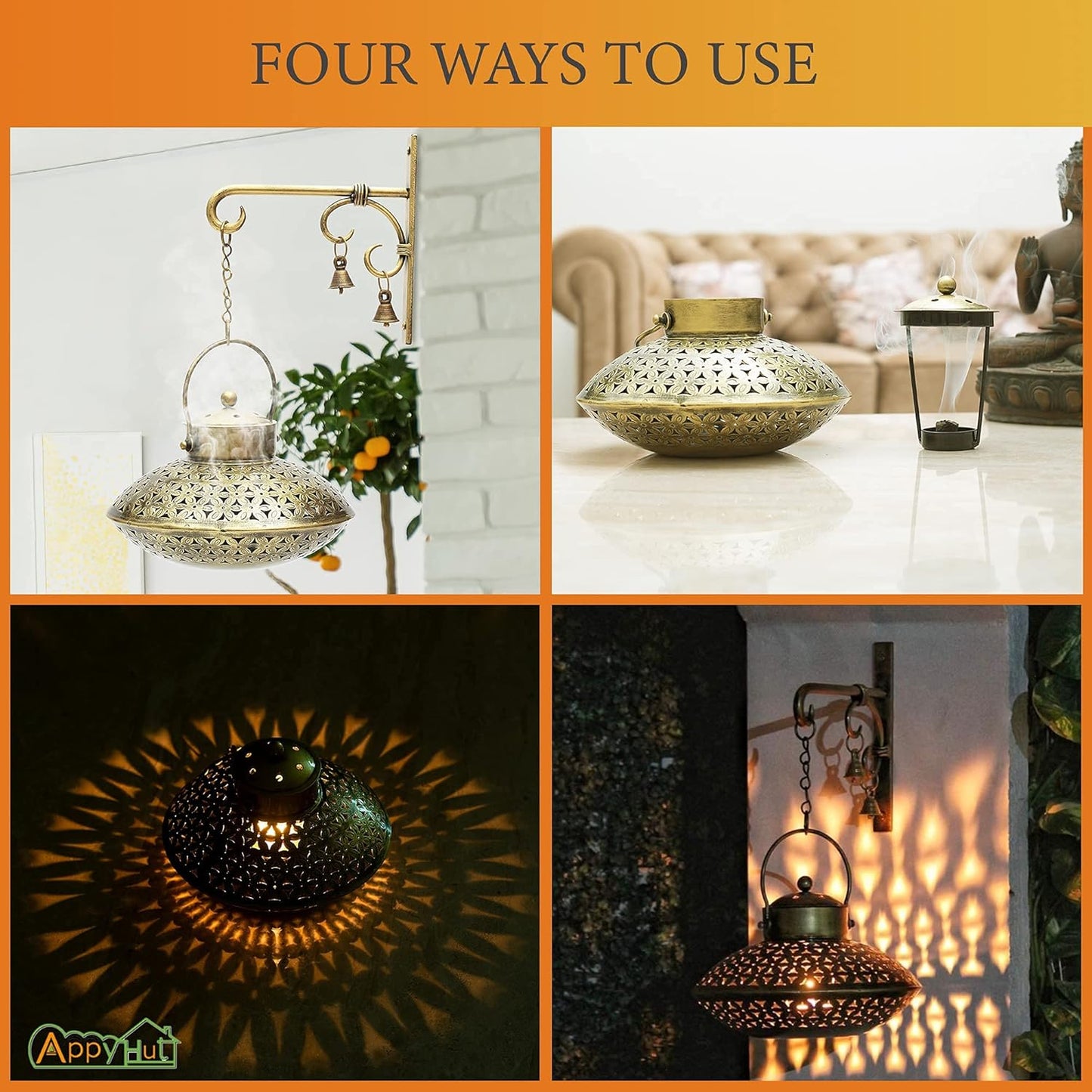 Hanging Incense Burner, Cone Charcoal Resin Incense Holder,Vintage Antique Home Room Wall Decor,House Warming Spiritual Reiki Yoga Meditation Gifts for Women Men,Zen Hippie Bohemian Boho Decor