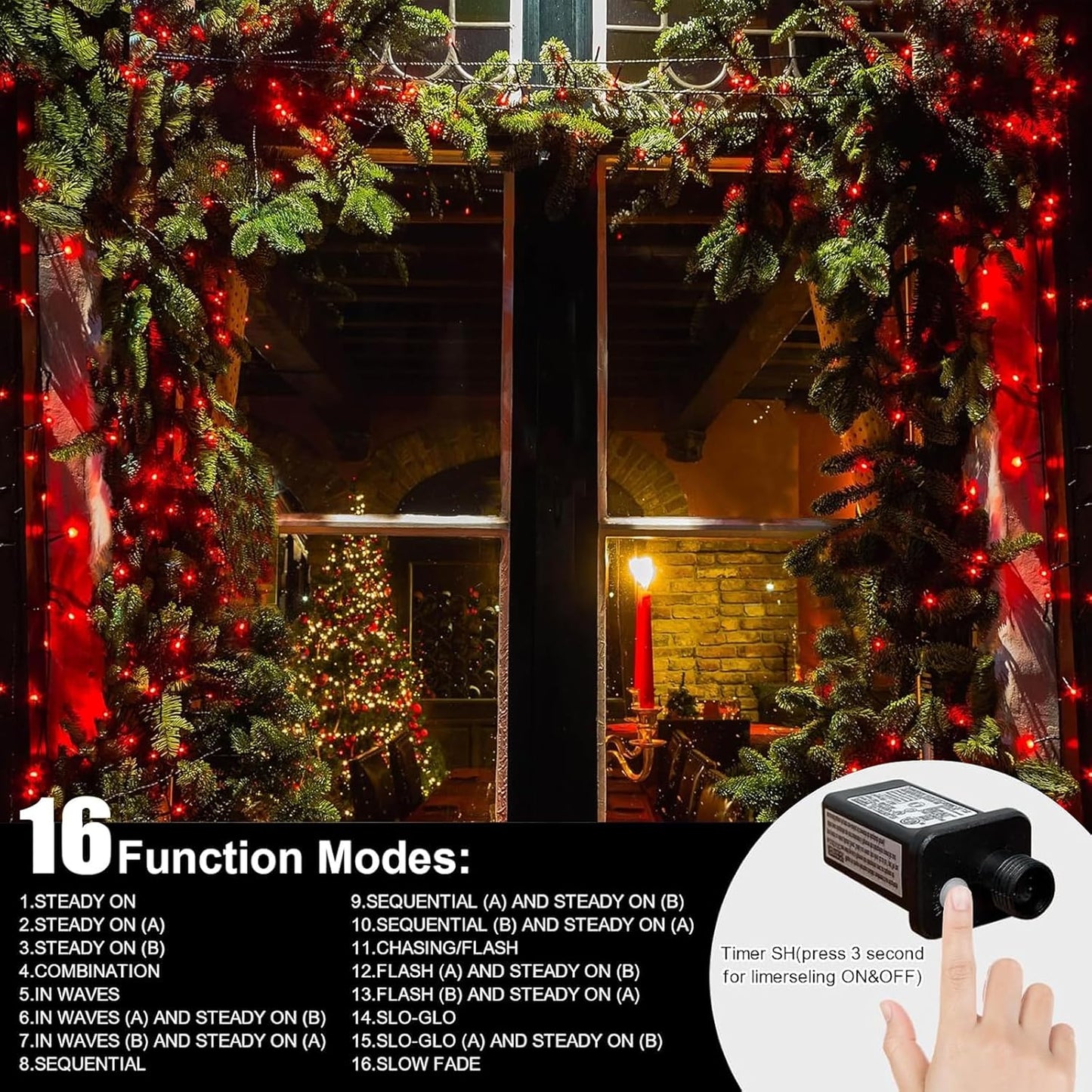 LAMPHOME 66ft Christmas Decorative Mini Lights,200 LED Transparent Wire Fairy Starry String Lights Plug in, 11 Lighting Modes, for Indoor Outdoor Xmas Tree Wedding Party Decoration (Red)