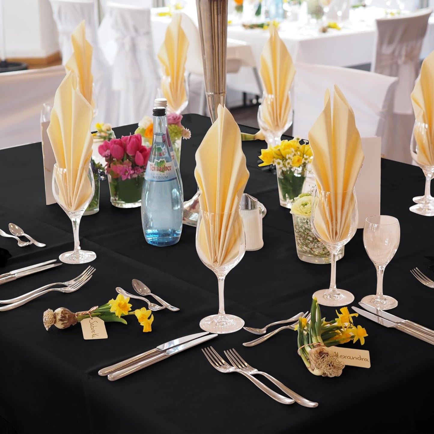 Fitable 6 Pack Black Square Tablecloths - 70 x 70 Inches - Stain Resistant and Reusable Table Clothes, Polyester Fabric Table Covers for Dining, Card Tables, Coffee Tables