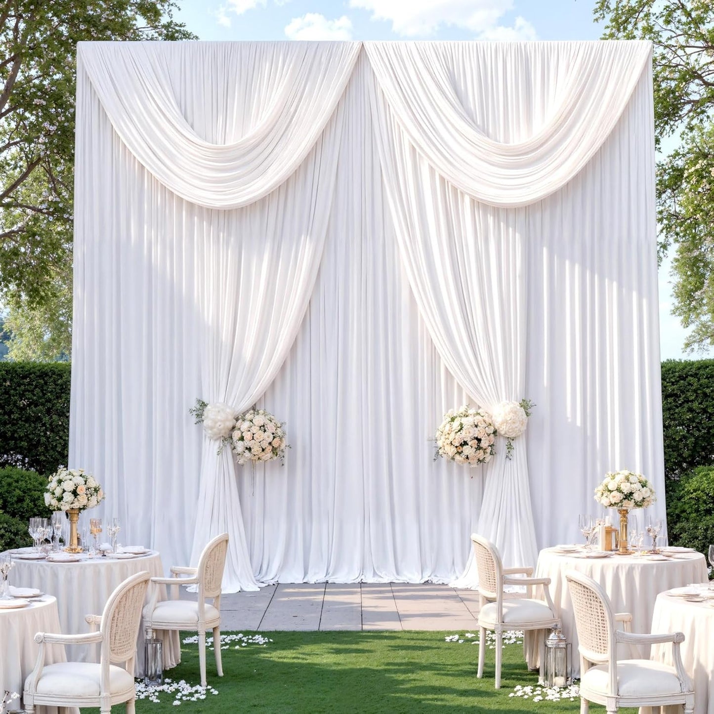 30ftx10ft Wrinkle Free White Backdrop Curtains for Party Background, 6 Panels 5x10ft Silky Polyester Photo Backdrop Drapes Back Drop Cloth for Wedding Birthday Photography Baby Shower Decor