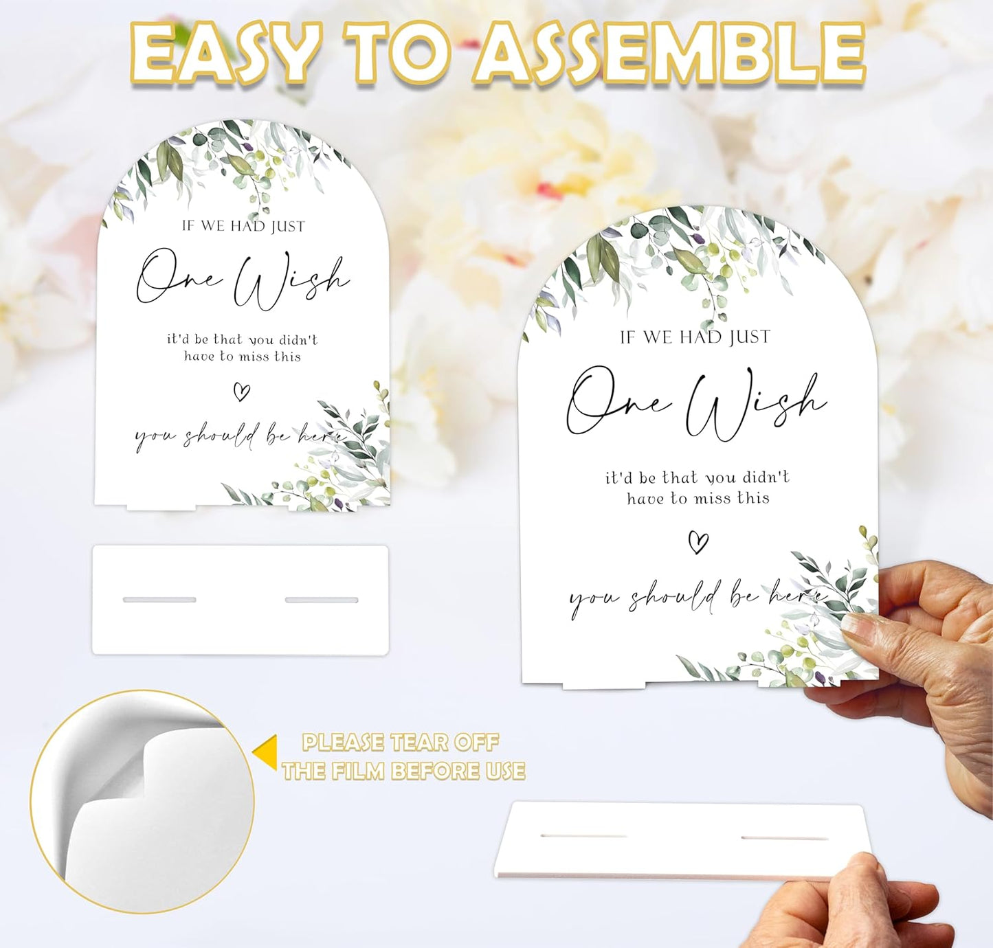 Greenery Wedding Memorial Sign, 6 x 8 Inch White Arch Acrylic Wedding Sign with Holder, Wedding Sign for Ceremony and Reception, Wedding Decoration, Wedding Supplies - LY10