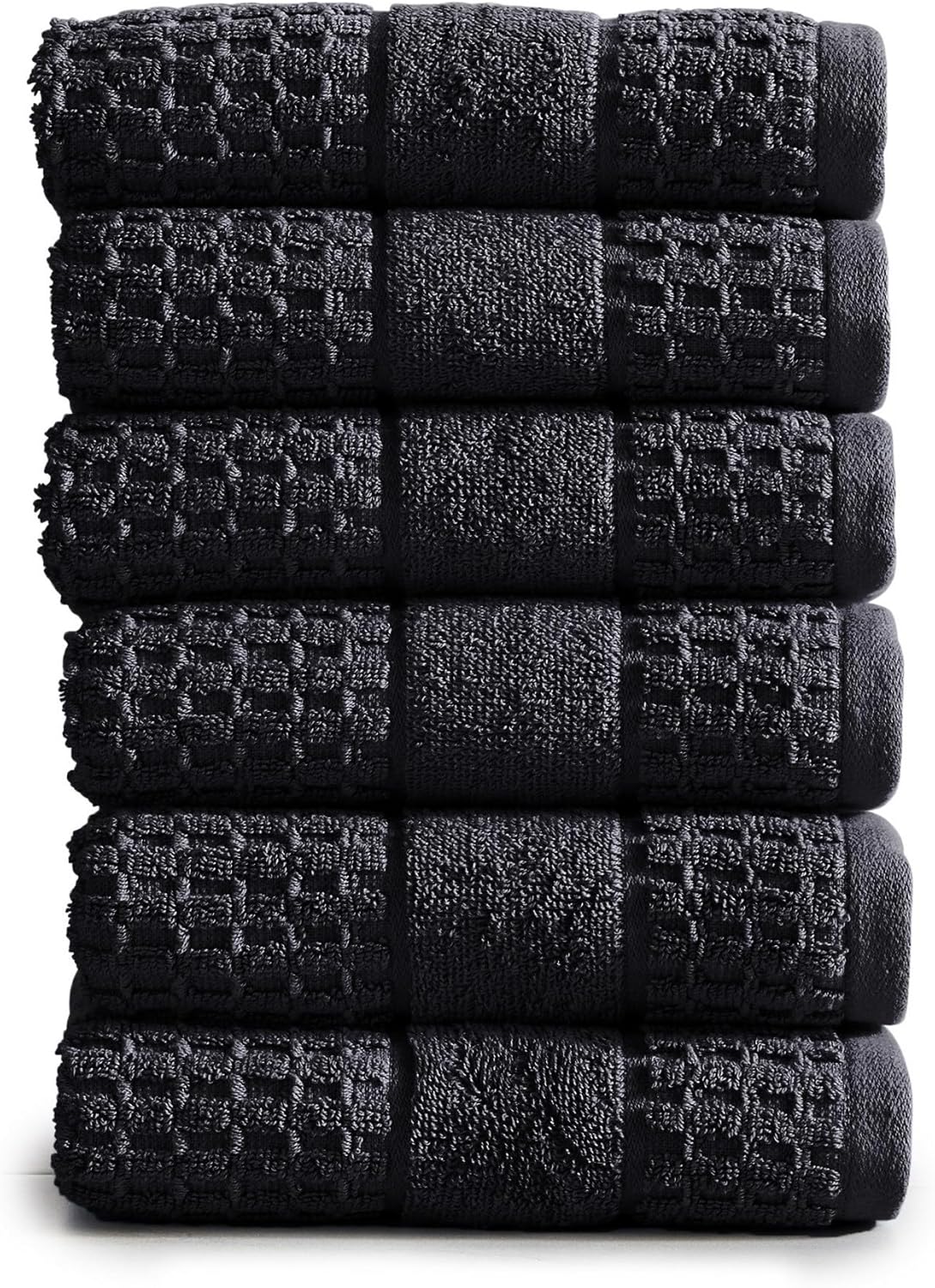 100% Cotton Super Soft Luxury Hand Towel Set | Quick-Dry and Highly Absorbent | Waffle Textured | 550 GSM | Includes 6 Hand Towels | Harper Collection (Black)