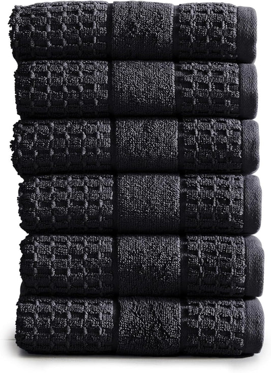 100% Cotton Super Soft Luxury Hand Towel Set | Quick-Dry and Highly Absorbent | Waffle Textured | 550 GSM | Includes 6 Hand Towels | Harper Collection (Black)