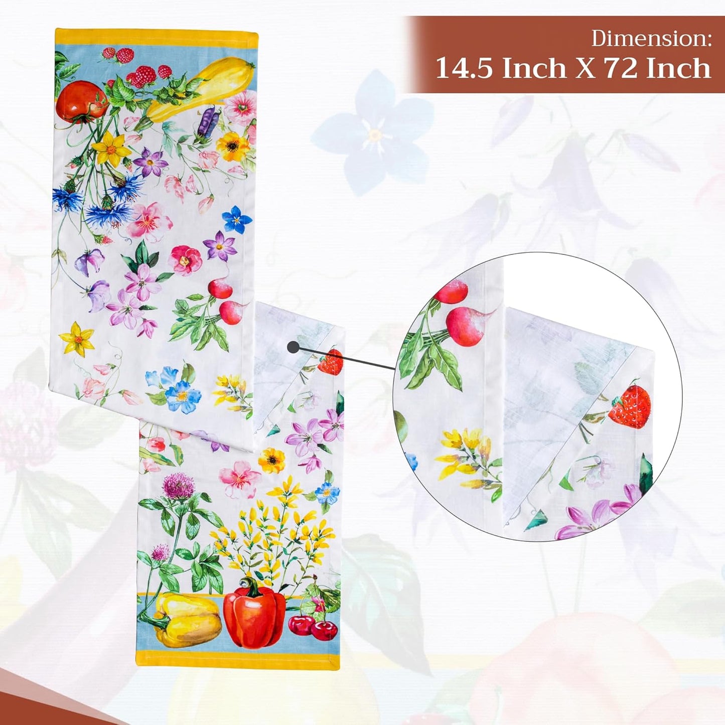 Maison d' Hermine Table Runner 100% Cotton Single Layer Table Runners 72 inches Long Decorative for Home Kitchen Dining Party Baby Shower Wedding Bridal Shower Spring Summer (Giverny, 14.50" x 72")