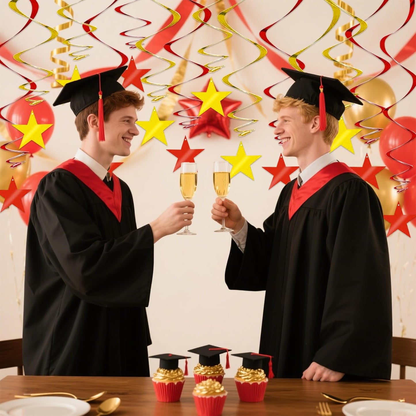 BEISHIDA Red Gold Star Hanging Swirl Decorations, Christmas Party Supplies for Birthday Graduation Wedding Christmas Decorations,Pack of 15