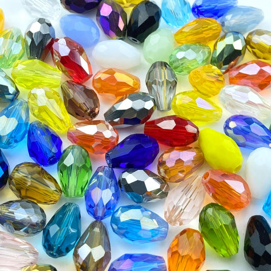 200pcs 4x6mm Teardrop Crystal Glass Beads Vertical Hole Faceted Loose Spacer Beads for DIY Craft Jewelry Making Necklace Bracelet Earring Wind Chimes(Mix Colors Series)