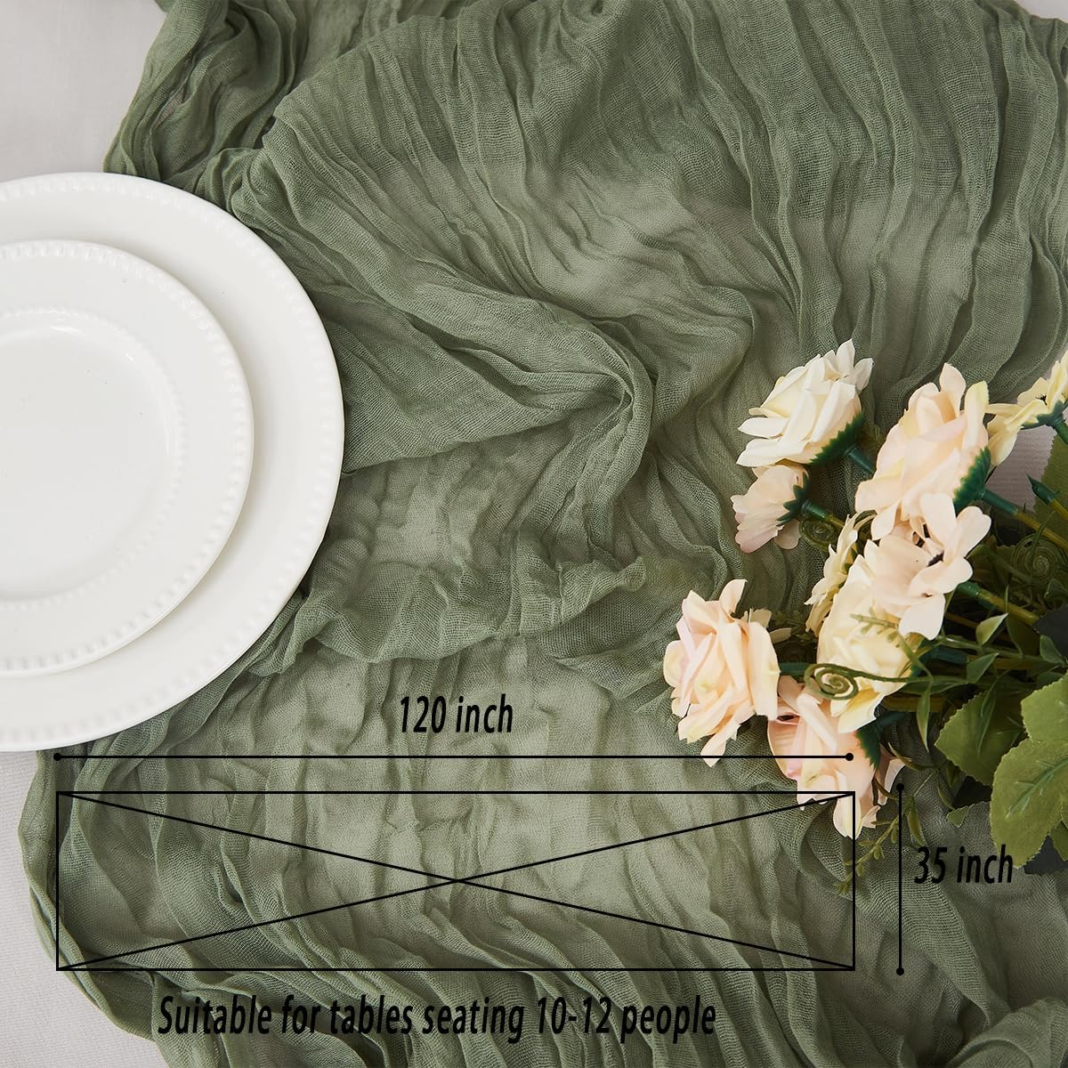 Sage Green 6 Pack Cheesecloth Table Runner 120 Inch 10 FT Boho Rustic Gauze for Wedding Baby Shower Party Farmhouse Summer Home Decor Washable
