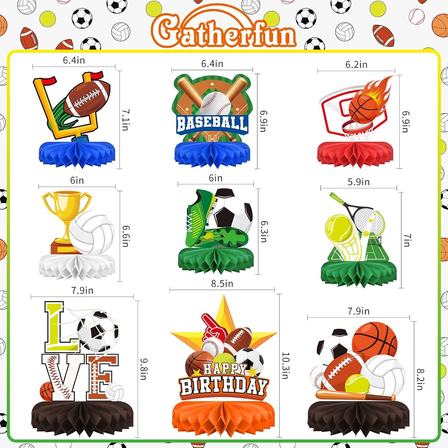 Sports Themed Party Decorations Kit - Honeycomb Centerpiece for Sports Birthday Party Decorations& Favors
