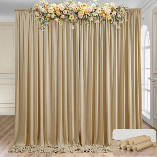 30×12 ft Wrinkle Free Beige Backdrop Curtain for Weddings Parties, 2 Panels 12ft Silky Polyester Wedding Drapes Backdrop Photo Back Drop Cloth for Birthday Baby Shower Photography Backgrounds